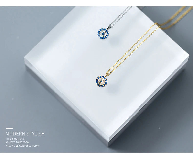 Modian Blue Crystal Eyes Pendants Classic Fashion 925 Sterling Silver Gold Color Necklace For Women S925 Silver Fine Jewelry