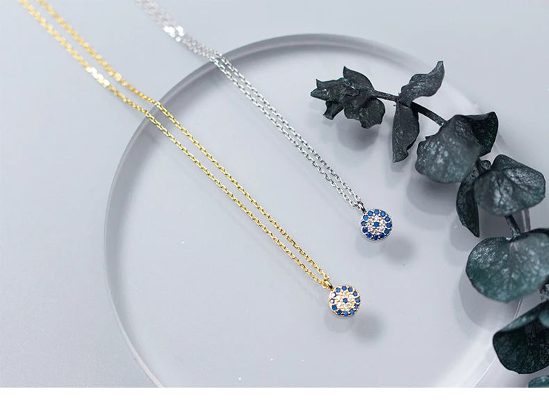 Modian Blue Crystal Eyes Pendants Classic Fashion 925 Sterling Silver Gold Color Necklace For Women S925 Silver Fine Jewelry