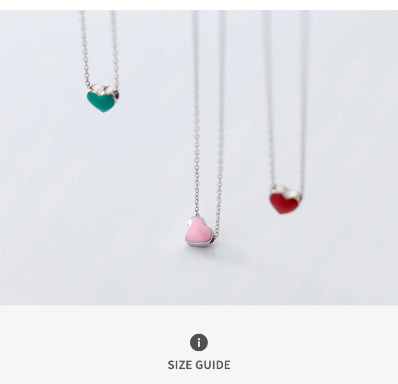 Modian Real 925 Sterling Silver Red Pink Green Enamel Hearts Pendant Necklace for Women Statement Fine Silver Jewelry Collar