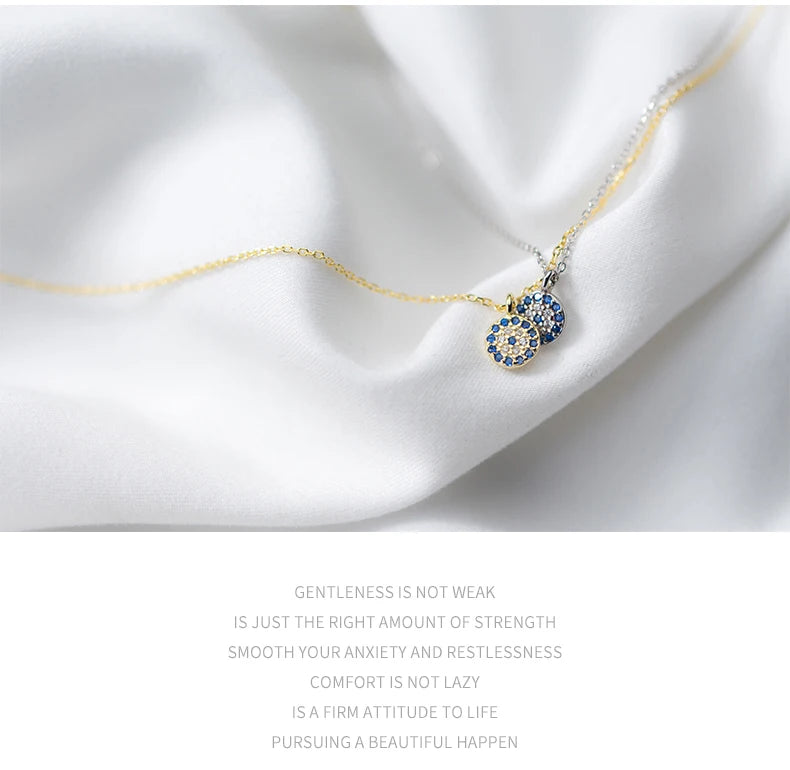 Modian Blue Crystal Eyes Pendants Classic Fashion 925 Sterling Silver Gold Color Necklace For Women S925 Silver Fine Jewelry