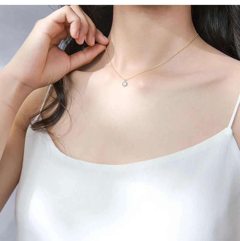 Modian Blue Crystal Eyes Pendants Classic Fashion 925 Sterling Silver Gold Color Necklace For Women S925 Silver Fine Jewelry