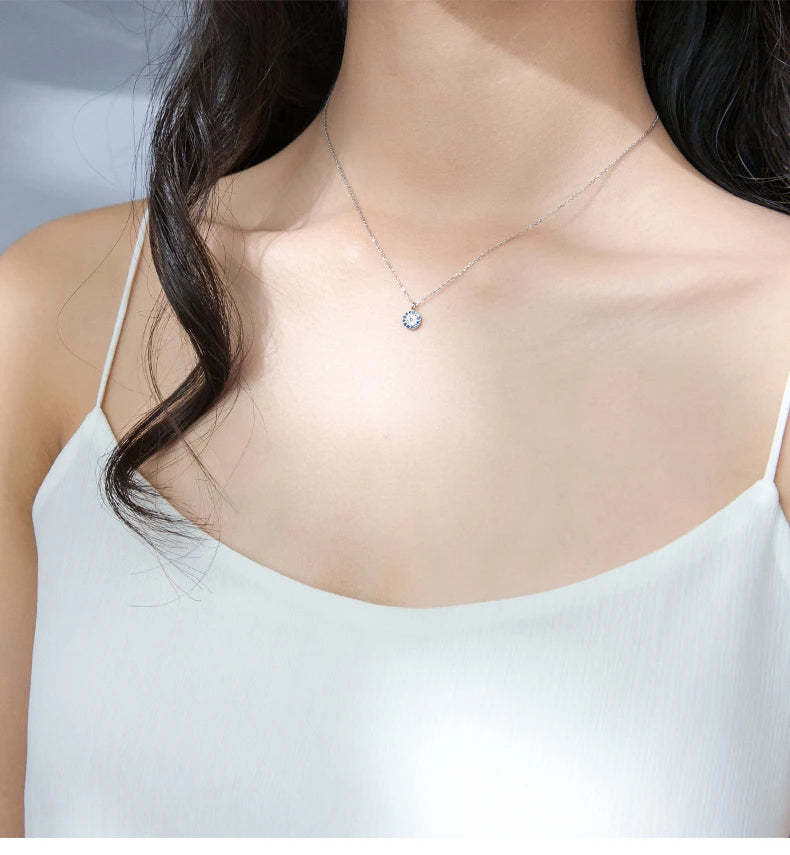 Modian Blue Crystal Eyes Pendants Classic Fashion 925 Sterling Silver Gold Color Necklace For Women S925 Silver Fine Jewelry