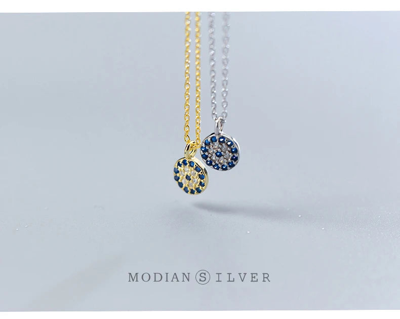 Modian Blue Crystal Eyes Pendants Classic Fashion 925 Sterling Silver Gold Color Necklace For Women S925 Silver Fine Jewelry