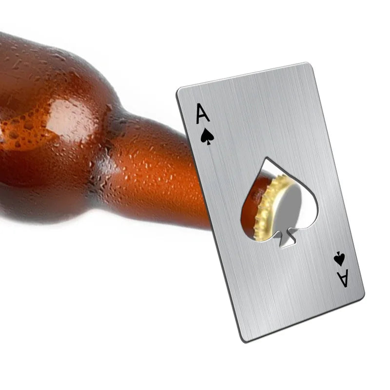 Black/Silver Poker Card Beer Bottle Opener Metal Mini Portable Spade A Opener Stainless Steel Kitchen Bar Tools