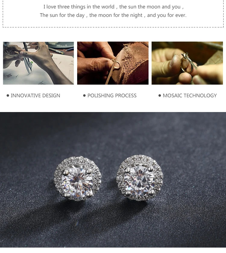 Modian Real 925 Sterling Silver Luxury Simple Cubic Zirconia Stud Earrings for Women Round CZ Wedding Statement Jewelry Gifts
