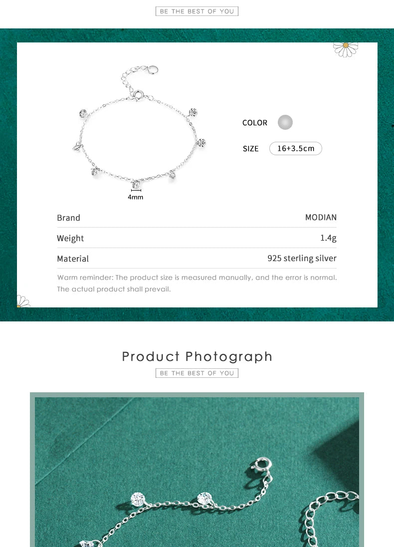 Modian Charm Real 925 Sterling Silver Ten Hearts Clear CZ Fashion Chain Bracelet For Women Girls Wedding Fine Silver Jewelry