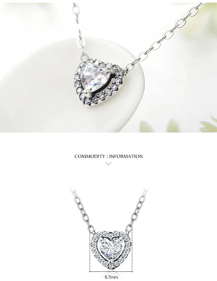 Modian Real 925 Sterling Silver Clear CZ Heart Pendant Necklace for Women Chain Fashion Wedding Statement Jewelry Accessories