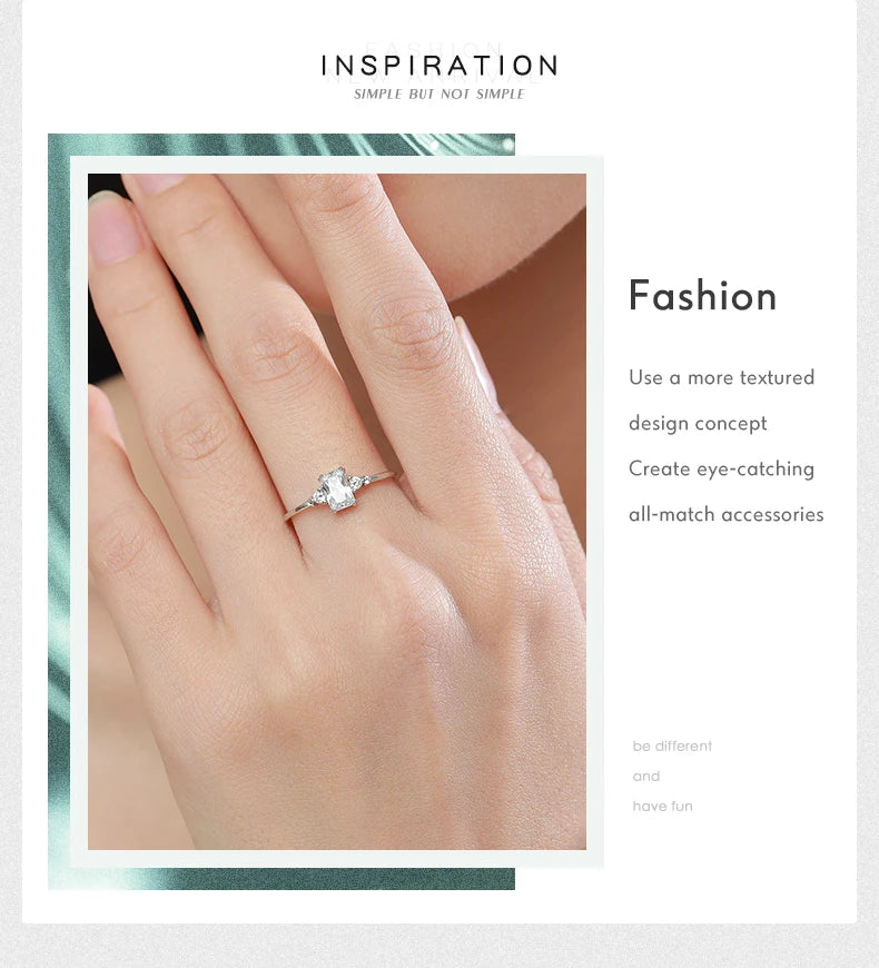 Modian Rectangle Dazzling Ring Solid 925 Sterling Silver Clear Cubic Zirconia Finger Rings For Women Wedding Fine Jewelry Anel