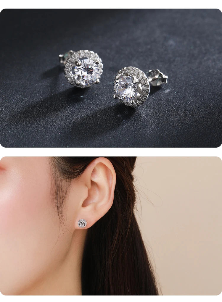 Modian Real 925 Sterling Silver Luxury Simple Cubic Zirconia Stud Earrings for Women Round CZ Wedding Statement Jewelry Gifts