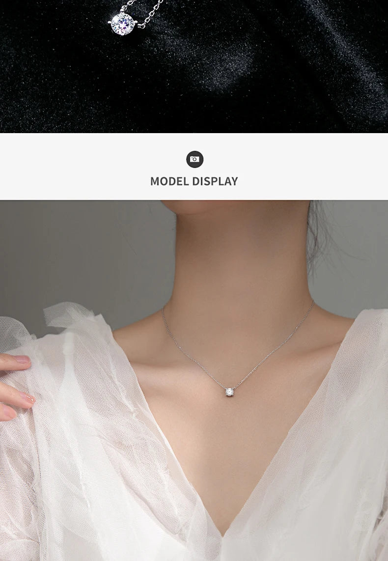 Modian Brands Simple 925 Sterling Silver Geometric Cut Sparkling Zircon Pendant Necklace for Women Wedding Engagement Jewelry