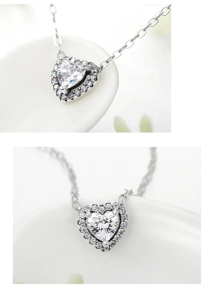 Modian Real 925 Sterling Silver Clear CZ Heart Pendant Necklace for Women Chain Fashion Wedding Statement Jewelry Accessories
