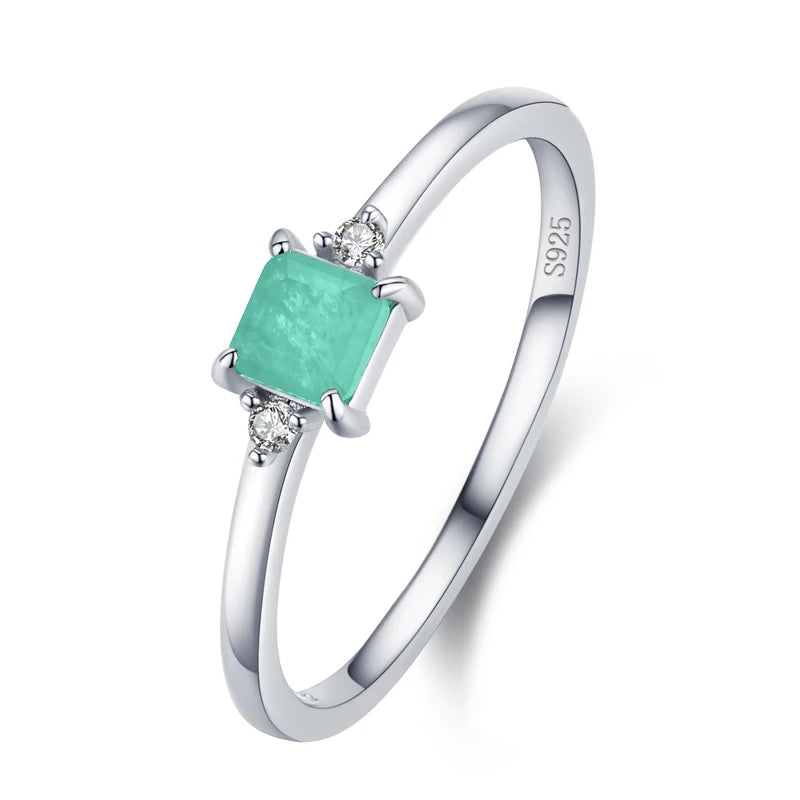 Modian New 925 Sterling Silver Fashion Emerald cut Tourmaline Finger Rings For Women Elegant Simple Paraiba Silver Fine Jewelry