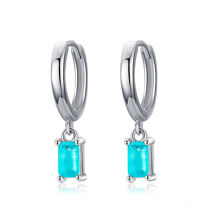 Modian Exquisite Tourmaline Hoop Earrings Fashion Real 925 Sterling Silver Rectangle Paraiba Earring For Women Fine Jewelry Gift