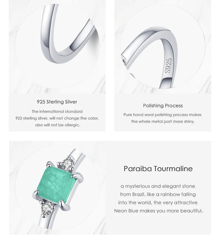 Modian New 925 Sterling Silver Fashion Emerald cut Tourmaline Finger Rings For Women Elegant Simple Paraiba Silver Fine Jewelry