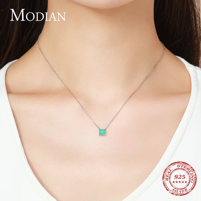 Modian Real 925 Sterling Silver Classic Charm Tourmaline Chain Necklace For Women Wedding Jewelry With Box Pendant Neckalces