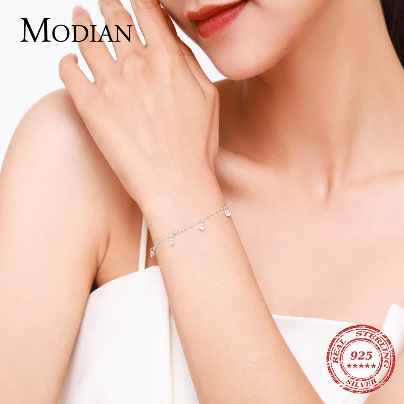 Modian Charm Real 925 Sterling Silver Ten Hearts Clear CZ Fashion Chain Bracelet For Women Girls Wedding Fine Silver Jewelry