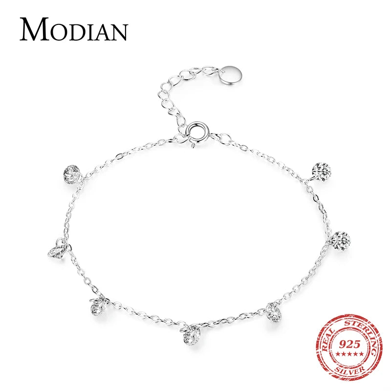 Modian Charm Real 925 Sterling Silver Ten Hearts Clear CZ Fashion Chain Bracelet For Women Girls Wedding Fine Silver Jewelry