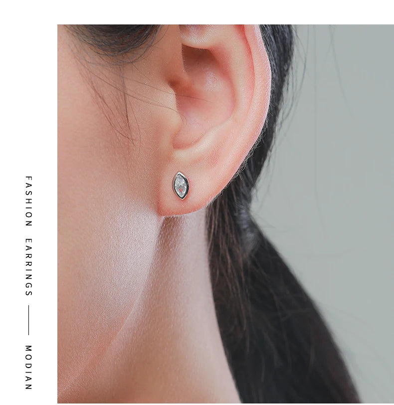 Modian Real 925 Sterling Silver Golden Rhombus Luxury CZ Gold Stud Earrings for Women Anniversary Gift Fine Ear bone Jewelry