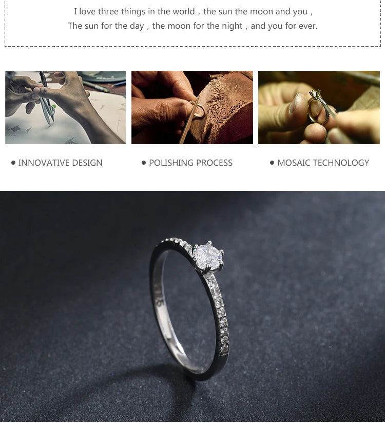 Modian Solid 925 Sterling Silver Simple Round Clear CZ Finger Rings For Women & Girls Cassic Wedding Statement Fine Jewelry Gift