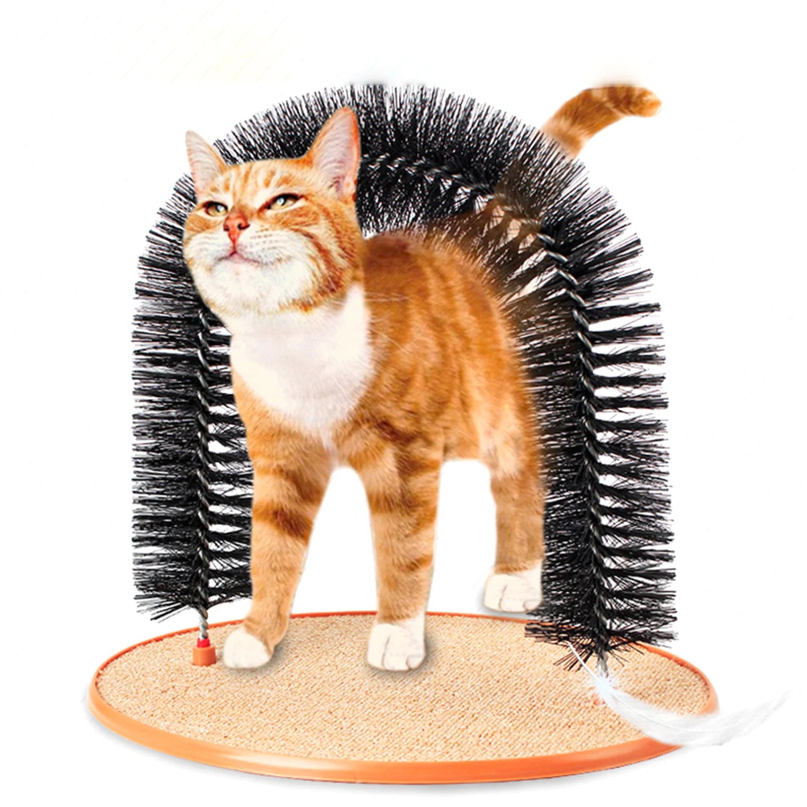 Cat Toy Arch Self Groomer Pamper Feline with A Massage Grooming Rubbing Brush with Scratching Pad Toy for Cats Interactive Toys