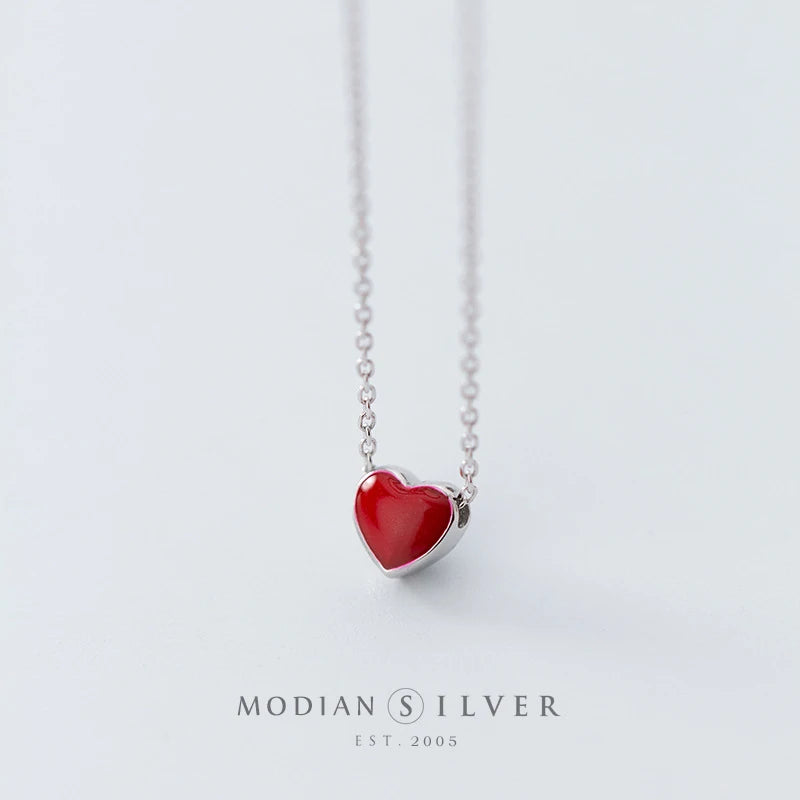 Modian Real 925 Sterling Silver Red Pink Green Enamel Hearts Pendant Necklace for Women Statement Fine Silver Jewelry Collar