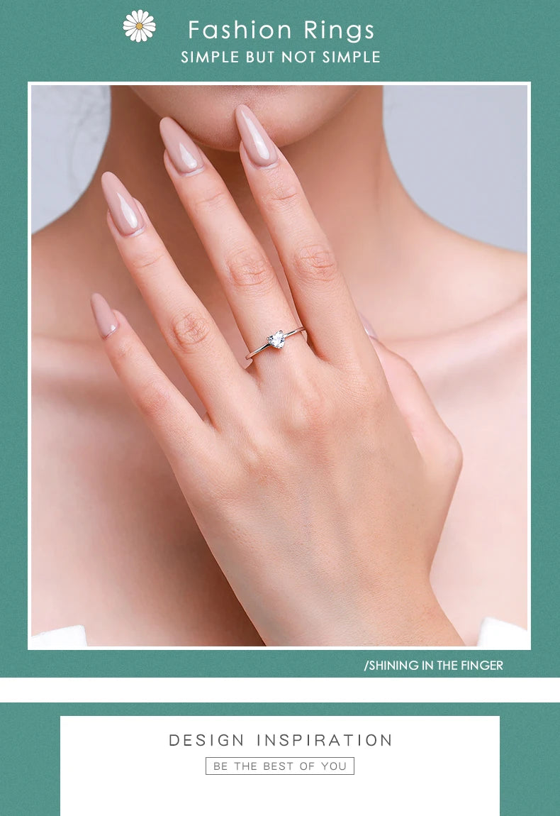 Modian Authentic 925 Sterling Silver Simple Love Heart AAAAA Zirconia Sparkling Finger Ring For Women Female Wedding Jewelry