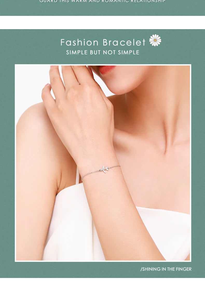 Modian Fashion Clear CZ Aircraft Bracelet Solid 925 Sterling Silver Charm Chain Exquisite Bracelets For Women Girls Jewelry Gift