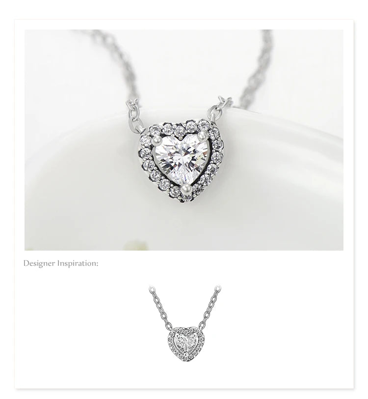 Modian Real 925 Sterling Silver Clear CZ Heart Pendant Necklace for Women Chain Fashion Wedding Statement Jewelry Accessories