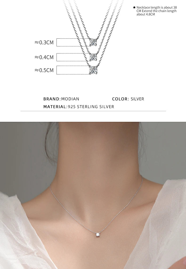 Modian Brands Simple 925 Sterling Silver Geometric Cut Sparkling Zircon Pendant Necklace for Women Wedding Engagement Jewelry