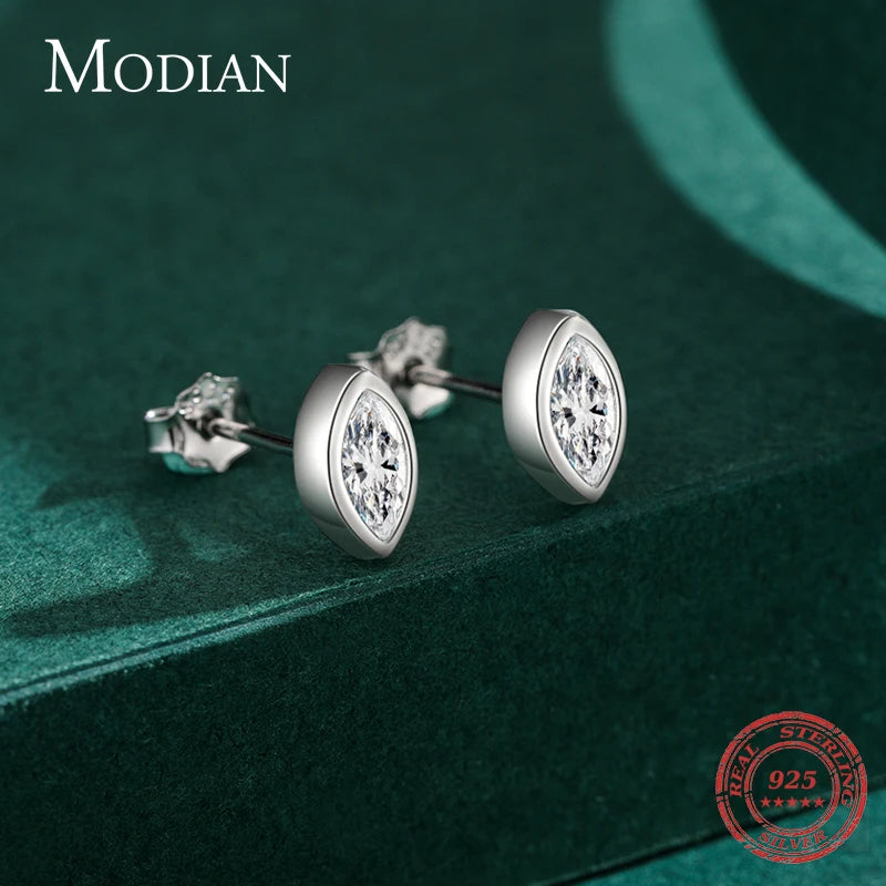 Modian Real 925 Sterling Silver Golden Rhombus Luxury CZ Gold Stud Earrings for Women Anniversary Gift Fine Ear bone Jewelry