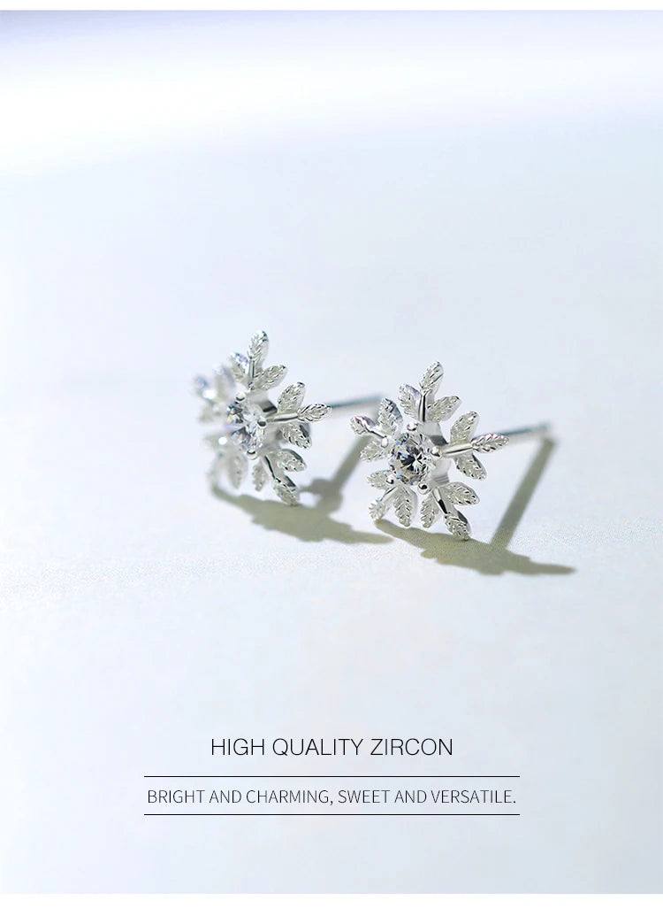 Modian Real 925 Sterling Silver White Snowflake Stud Earrings Cubic Zirconia Jewelry For Women Fashion Sterling Silver Earrings