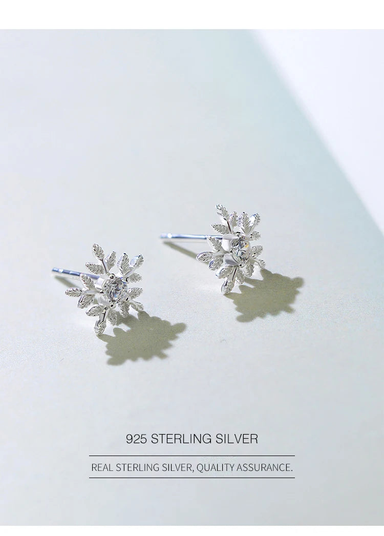 Modian Real 925 Sterling Silver White Snowflake Stud Earrings Cubic Zirconia Jewelry For Women Fashion Sterling Silver Earrings
