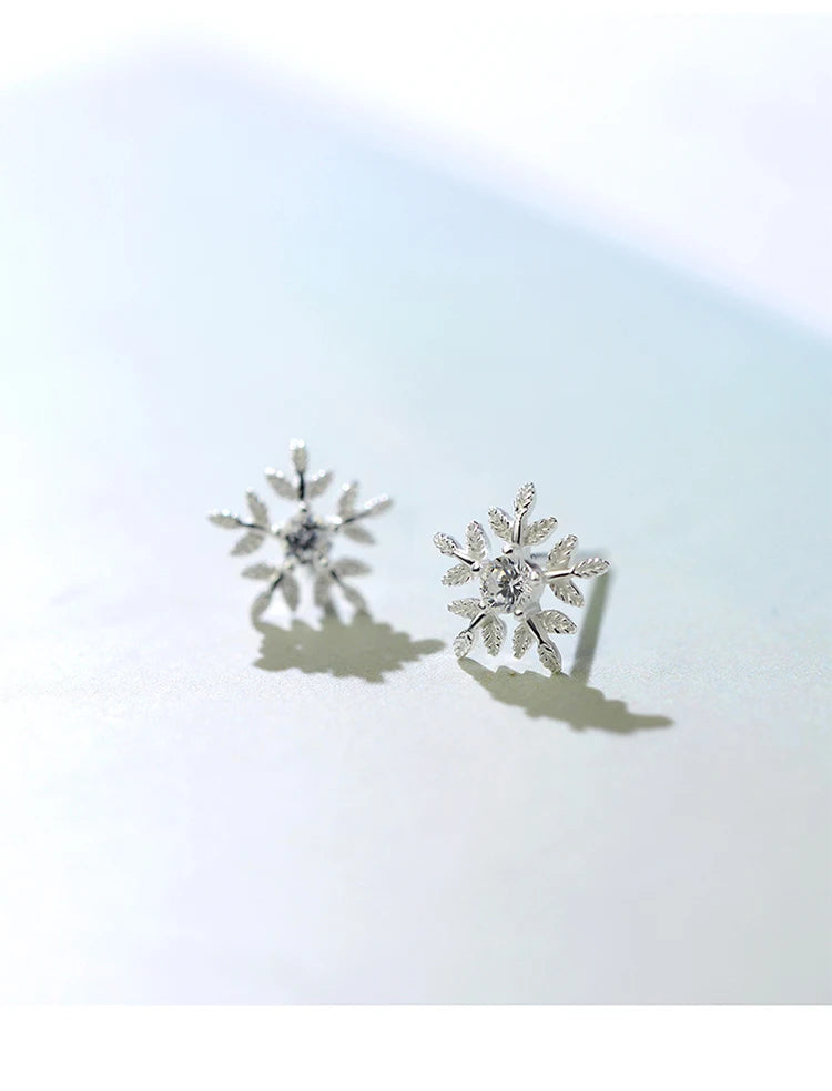 Modian Real 925 Sterling Silver White Snowflake Stud Earrings Cubic Zirconia Jewelry For Women Fashion Sterling Silver Earrings