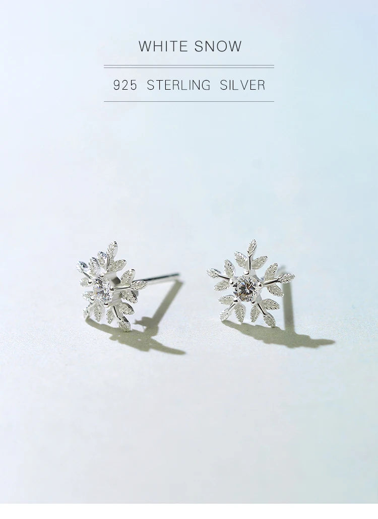 Modian Real 925 Sterling Silver White Snowflake Stud Earrings Cubic Zirconia Jewelry For Women Fashion Sterling Silver Earrings