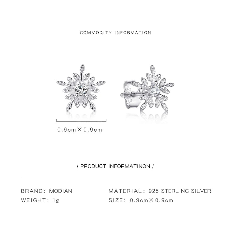 Modian Real 925 Sterling Silver White Snowflake Stud Earrings Cubic Zirconia Jewelry For Women Fashion Sterling Silver Earrings