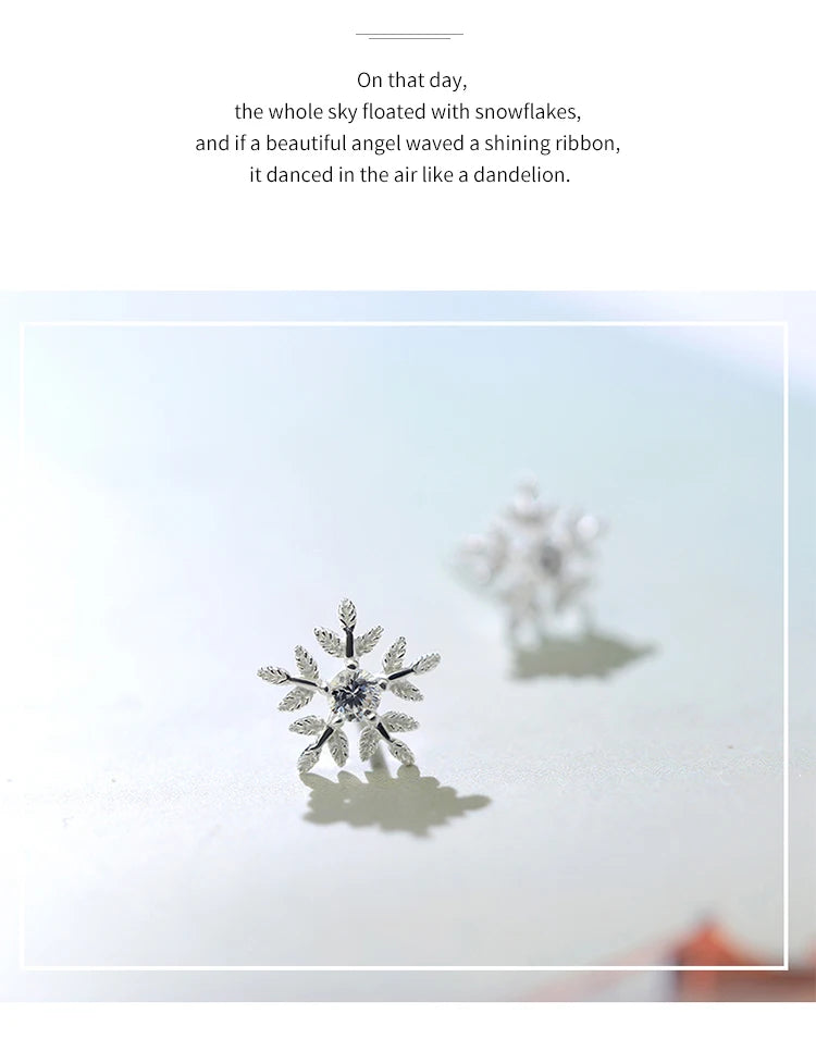 Modian Real 925 Sterling Silver White Snowflake Stud Earrings Cubic Zirconia Jewelry For Women Fashion Sterling Silver Earrings