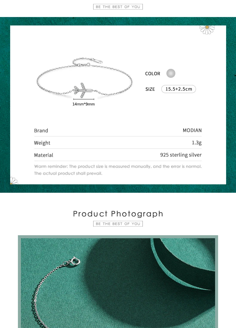 Modian Fashion Clear CZ Aircraft Bracelet Solid 925 Sterling Silver Charm Chain Exquisite Bracelets For Women Girls Jewelry Gift