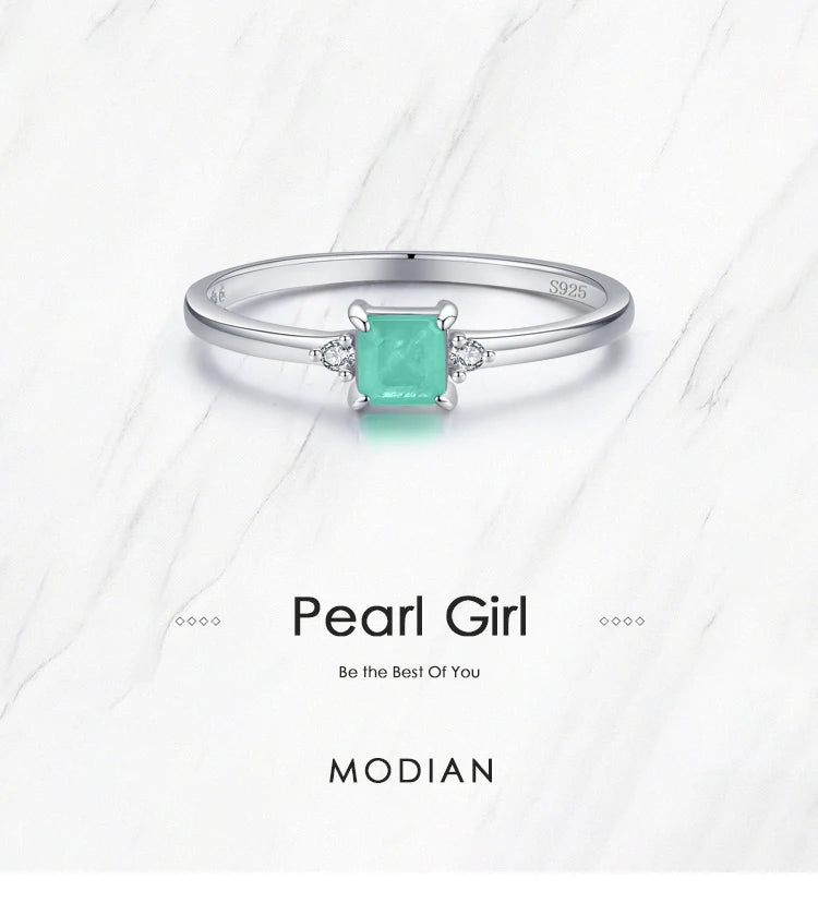 Modian New 925 Sterling Silver Fashion Emerald cut Tourmaline Finger Rings For Women Elegant Simple Paraiba Silver Fine Jewelry