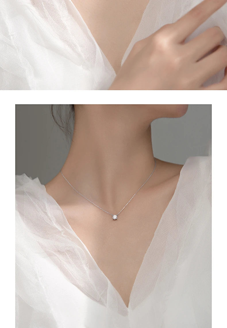 Modian Brands Simple 925 Sterling Silver Geometric Cut Sparkling Zircon Pendant Necklace for Women Wedding Engagement Jewelry