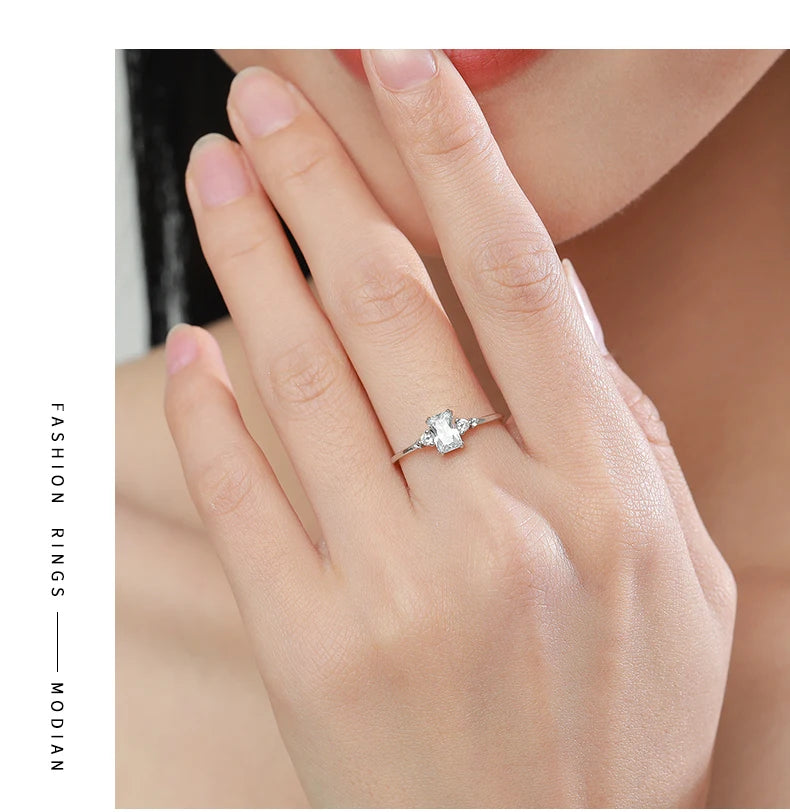 Modian Rectangle Dazzling Ring Solid 925 Sterling Silver Clear Cubic Zirconia Finger Rings For Women Wedding Fine Jewelry Anel