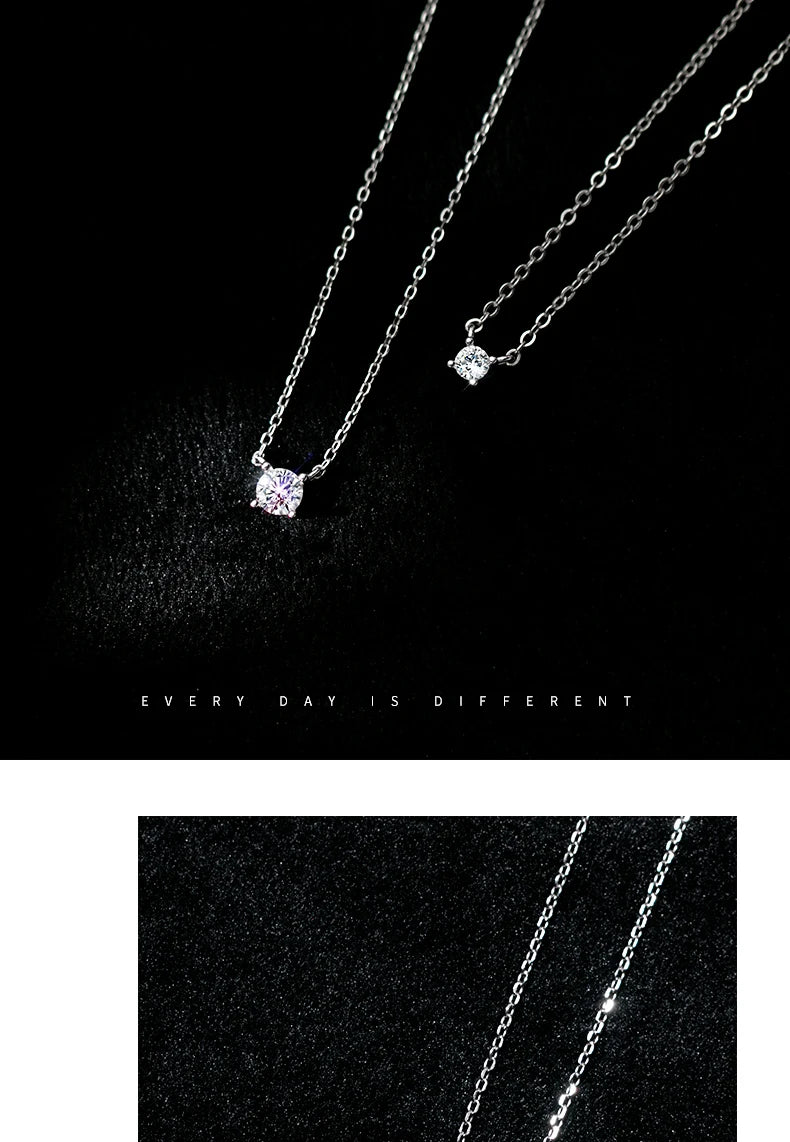 Modian Brands Simple 925 Sterling Silver Geometric Cut Sparkling Zircon Pendant Necklace for Women Wedding Engagement Jewelry