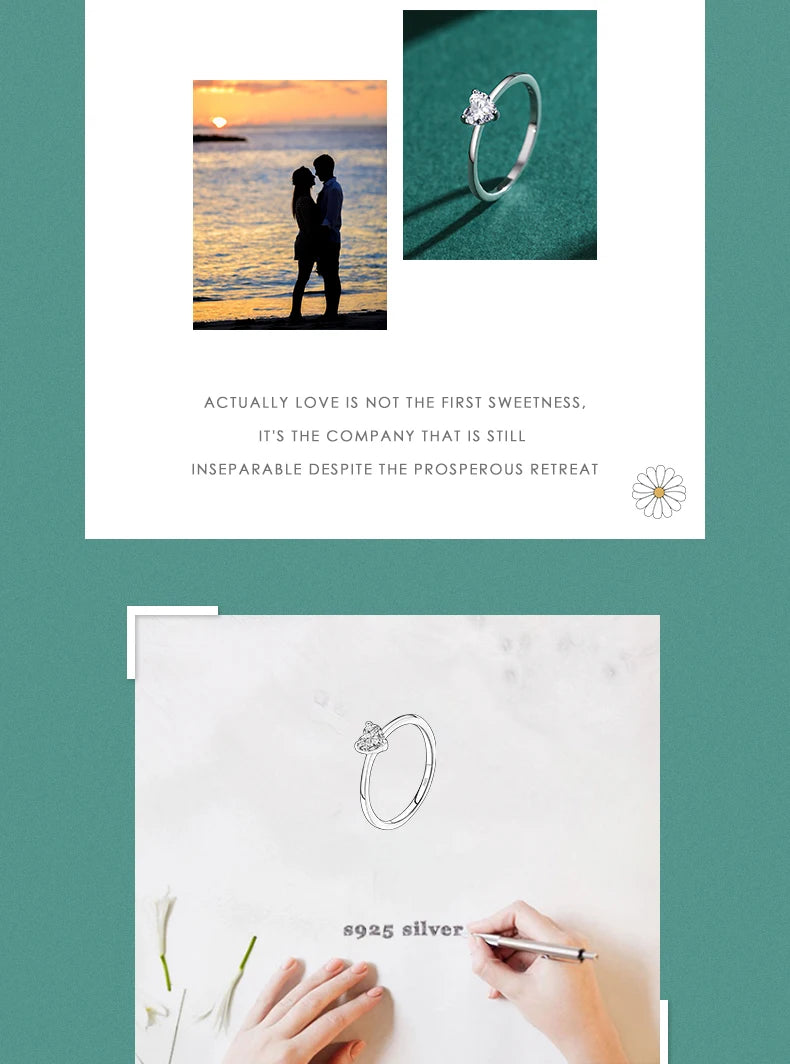 Modian Authentic 925 Sterling Silver Simple Love Heart AAAAA Zirconia Sparkling Finger Ring For Women Female Wedding Jewelry