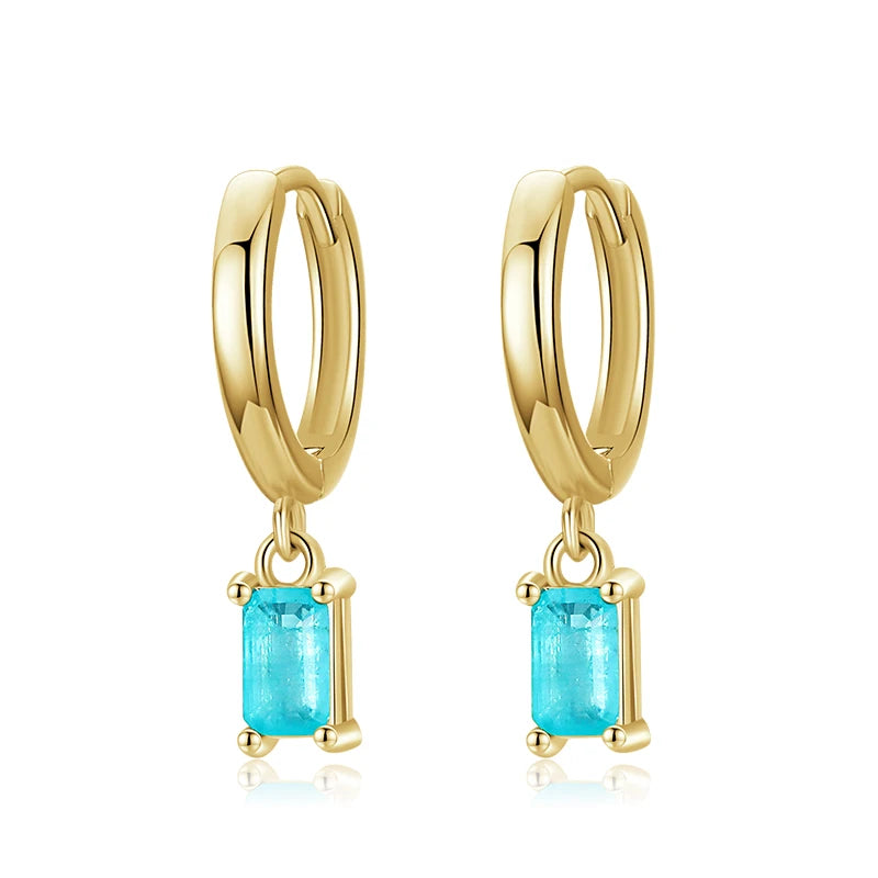 Modian Exquisite Tourmaline Hoop Earrings Fashion Real 925 Sterling Silver Rectangle Paraiba Earring For Women Fine Jewelry Gift