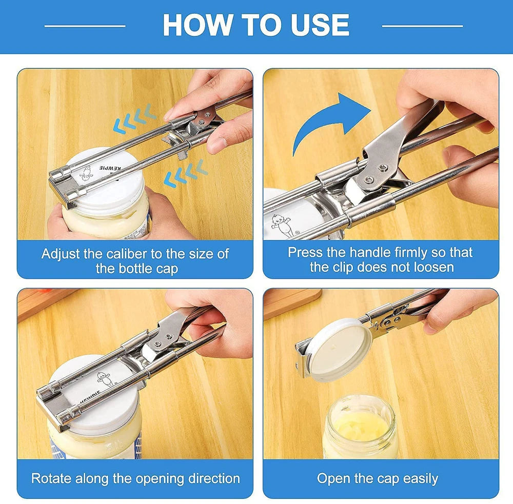 Best Can Opener and Bottle Opener Adjustable Multi-Function Stainless Steel Can Opener Jar Lid Clip Manual Kitchen Accessories
