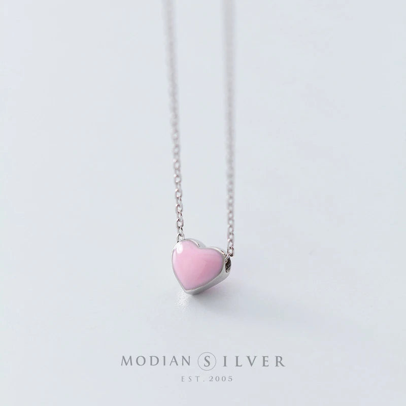 Modian Real 925 Sterling Silver Red Pink Green Enamel Hearts Pendant Necklace for Women Statement Fine Silver Jewelry Collar