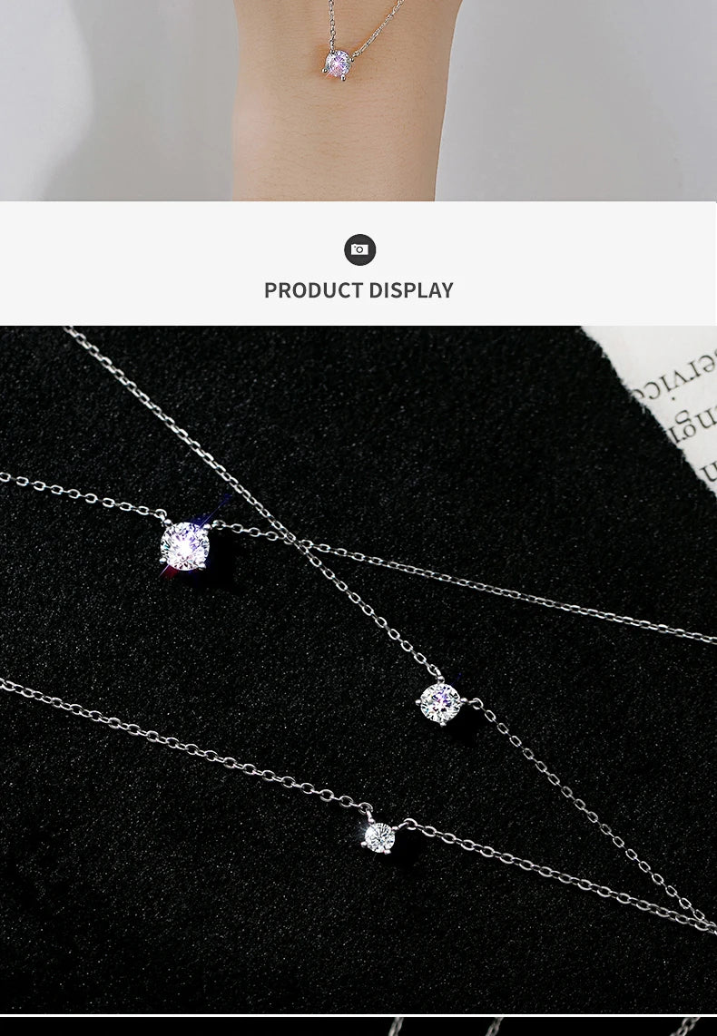 Modian Brands Simple 925 Sterling Silver Geometric Cut Sparkling Zircon Pendant Necklace for Women Wedding Engagement Jewelry
