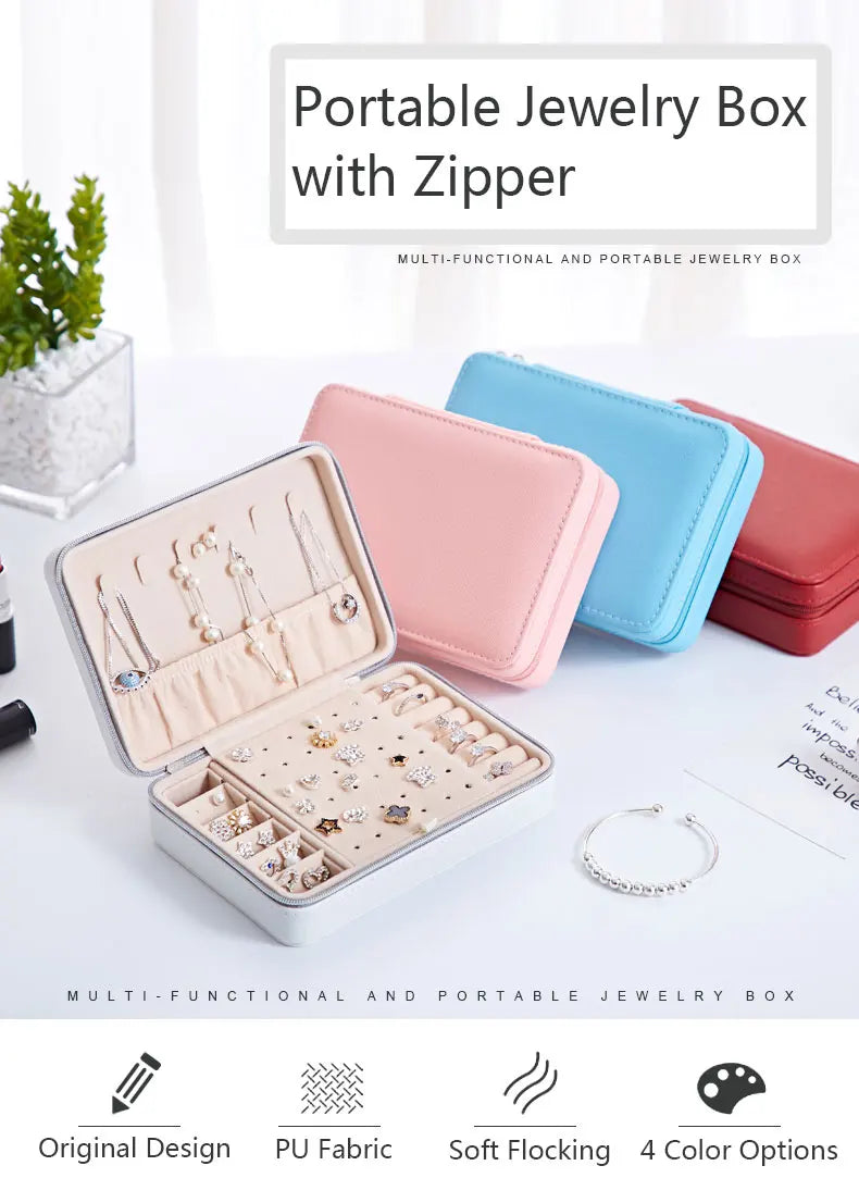 Jewelry Organizer Display Travel Jewelry Case Boxes Portable Jewelry Box Leather Storage Case