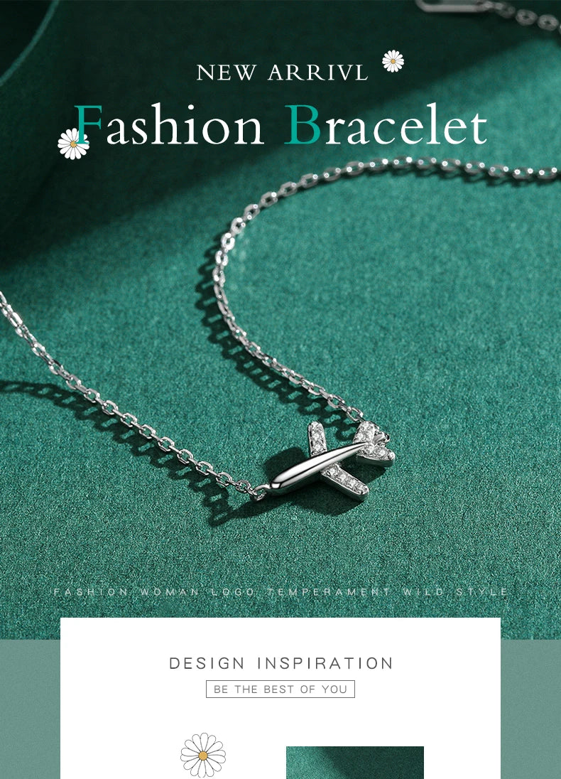 Modian Fashion Clear CZ Aircraft Bracelet Solid 925 Sterling Silver Charm Chain Exquisite Bracelets For Women Girls Jewelry Gift