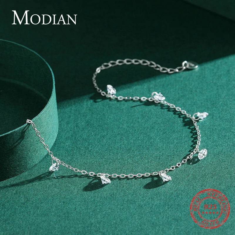 Modian Charm Real 925 Sterling Silver Ten Hearts Clear CZ Fashion Chain Bracelet For Women Girls Wedding Fine Silver Jewelry