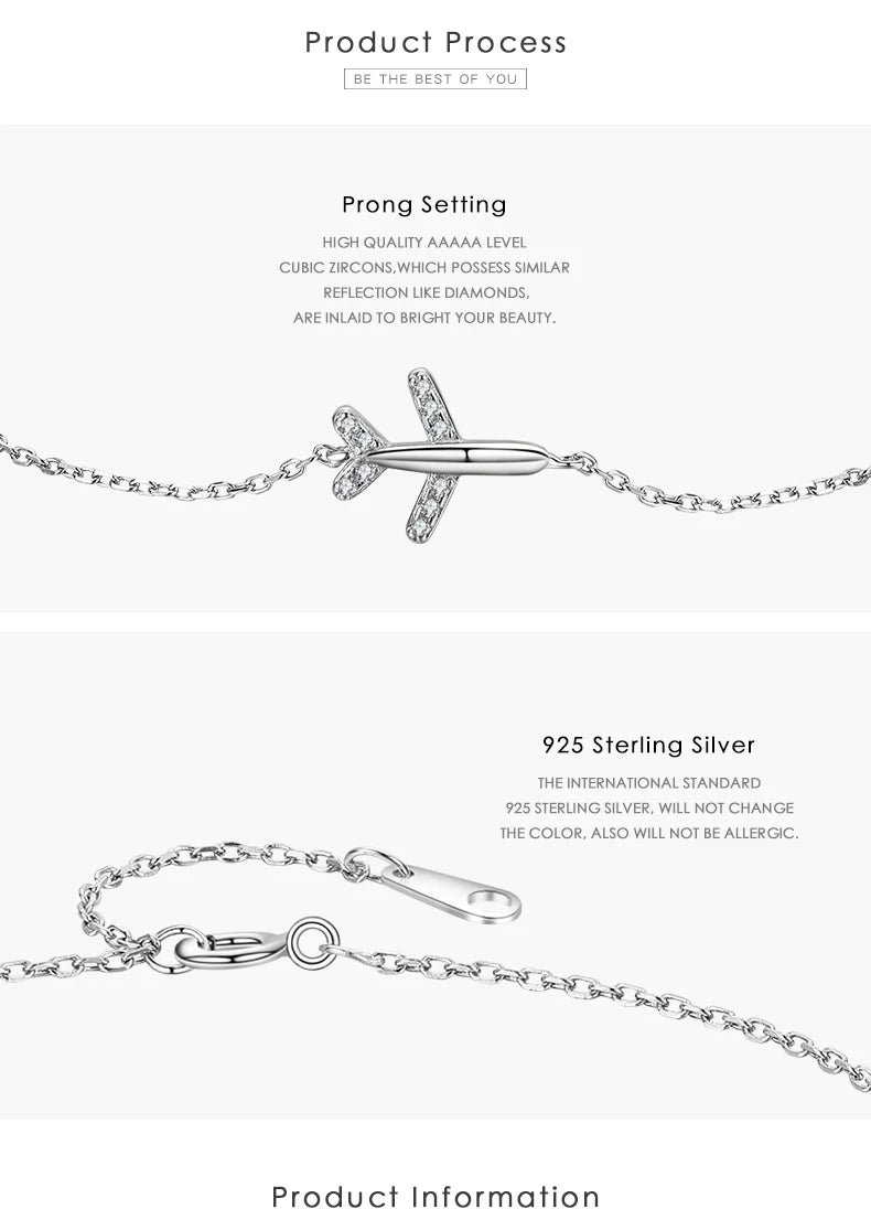 Modian Fashion Clear CZ Aircraft Bracelet Solid 925 Sterling Silver Charm Chain Exquisite Bracelets For Women Girls Jewelry Gift